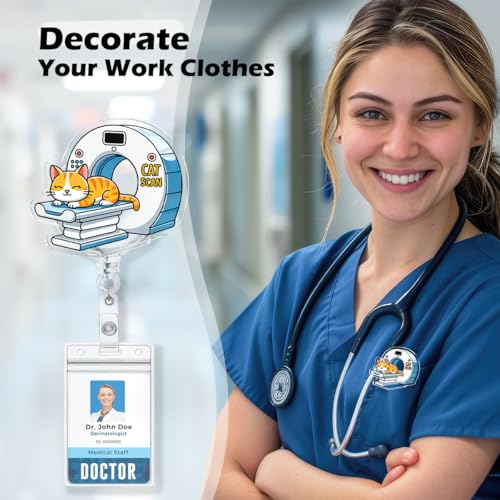 Cat Scan Badge Reel, Funny Radiology Badge Holder Retractable ID Clip for Nurses X-Ray Pediatric Emergency ER ED RT(R) CT Radiologists Orthopedics Nursing Student Veterinary - color: Cat Scan