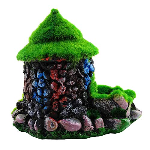 M2cbridge Aquarium Decorations Fish Hideout House Betta Cave with Green Lifelike Moss (Style 1) - style: Style 1