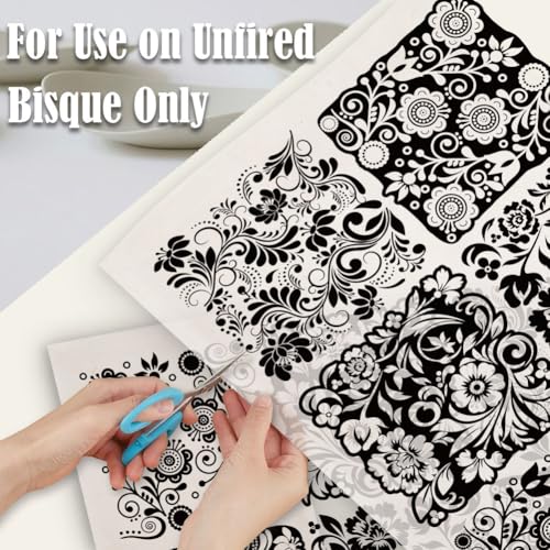 SUPERDANT 4PCS Flowers Underglaze Paper Transfer Floral Blocks Transfer Papers for Clay Ceramic Porcelain Under Glaze Transfers for Pottery Enamel Decals Black Underglaze Decal Handcrafted Gifts - style: Flowers Blocks