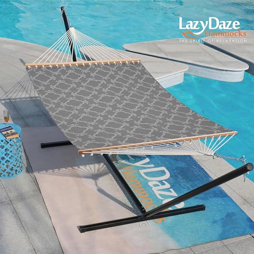 Lazy Daze Hammocks Quick Dry Hammock with Spreader Bar Textliene Fabric Double 2 Person Hammock with Chains Outdoor Patio Poolside Backyard Beach 450 lbs Capacity, Four Leaf Clover - color: Four Leaf Clover