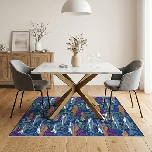 5'x7' Washable Modern Fish Area Rug, Orange Non-Shedding Pet Friendly Carpet for Small Living Room, Playroom, Bedroom, Easy Care Kids Safe Mat | Ref:2068689 - color: Blue/Pattern 26, size: 5' x 7' (Rectangular)