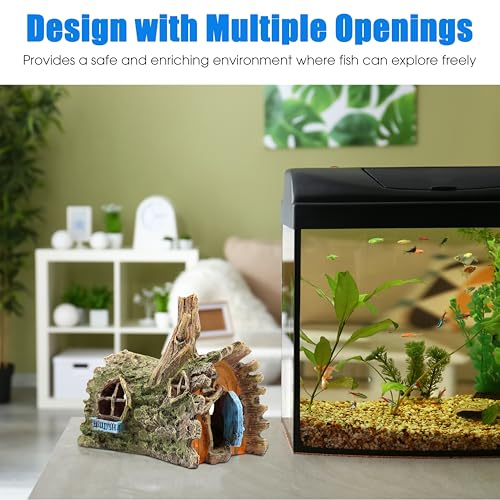 Aquarium Resin Decorations, Tree House Ornament-Tire Scene, Aquarium Decor for Glofish, Betta Accessories, Turtle Hideouts, Aquarium Plants, Ornaments & Fish Tank Accessories (Tree house) - color: Tree House