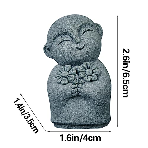 livelyfish Japanese Buddha Bosatsu Feng Shui Praying Monk Statue Sandstone Happy/Smiling Miniature Figurine Ornament for Fish Tank Aquarium Home Garden Decoration (9) - size: 9