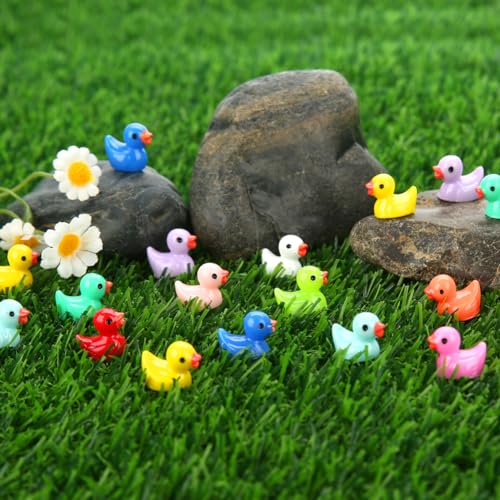 GWAHSA 240pcs Mini Ducks, Tiny Resin Duck Figurines Colorful Plastic Small Ducks Bulk for Miniature Landscape Aquarium Potted Fairy Garden Home Dollhouse Decor Accessories Party Favors Toys Gifts - style: Mini Ducks