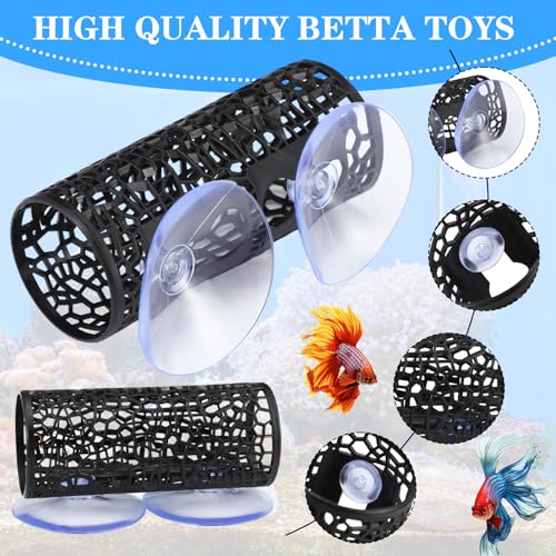 Honeydak 2 Pcs Betta Fish Tank Accessories Black Betta Tunnel Fish Toys Safe Hollow Hammock Cave Aquarium Decor Hideout Tube Shelter with Suction Cups for Small Fish Shrimp Reptile Guppies - color: Black