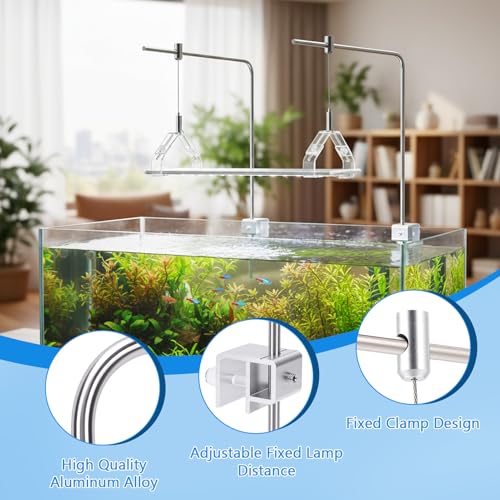 Aquarium Light Riser, 2PCS Aquarium Light Hanging Kit, Adjustable Height Stainless Steel Aquarium Light Stand Holder Bracket for Freshwater & Saltwater Aquariums, 15.74×9.84in (with Crystal Clip) - style: With crystal clip