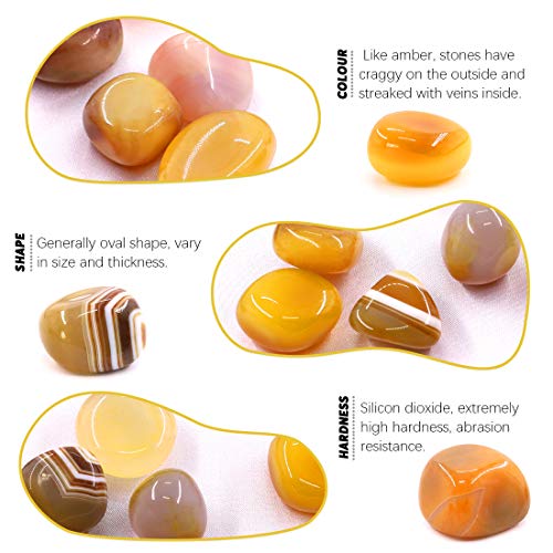 Hilitchi Yellow Agate Stone Tumbled Stones for Plants Cacti & Succulents Bedding, Vase Filler, Landscape Bottom Decoration (About 1lb(455g)/Bag) - color: Yellow Agate, size: 17-25mm (0.67"- 0.98")
