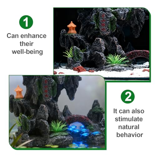 Mountain View Stone Ornament, View Stone Rock Cave Aquarium Decorations, Fish Tank Decoration Resin Cave for Betta Fish Snail Turtle, for Freshwater Saltwater Aquascaping