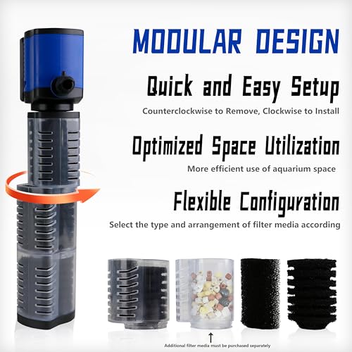 coospider-repta Aquarium Filter for 100-300 Gallons Tank, Powerful 660GPH Internal Fish Tank Filter, Pump Submersible Filter with Sponge for Large Fish Tanks, Turtle Tanks