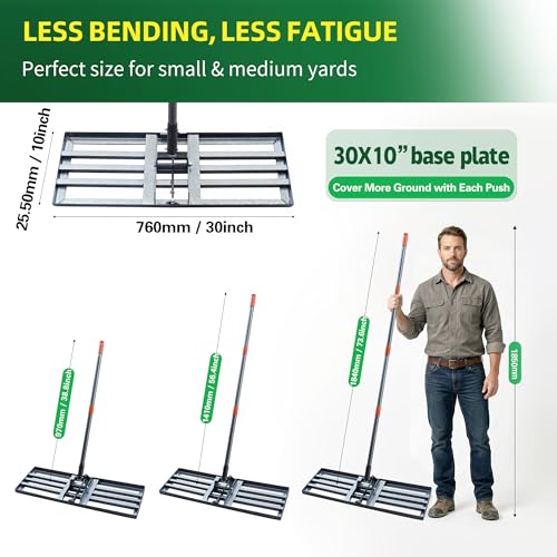 Lawn Leveling Rake 30x10 Inch, 6FT Heavy-Duty Carbon Steel Lawn Leveler – Yard Leveling Rake for Soil, Sand, Grass, Perfect for Lawn Repair, Pit Filling & Garden Maintenance - size: M