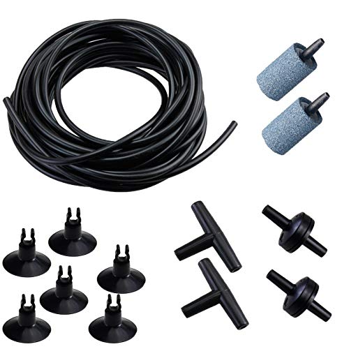 AQUANEAT 14Feet Aquarium Airline Tubing, Standard 3/16" Tubing, Air Pump Accessories,with Air Stones, Check Valves, Suction Cups and Connectors (Black) - color: Black