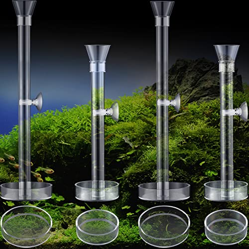 Potchen 12 Pieces Shrimp Feeder Set 4 Acrylic Tubes & 8 Dishes, Clear Crystal Glass Bowl, Fish Tank Feeding Supplies for Shrimp & Betta, 2 Sizes