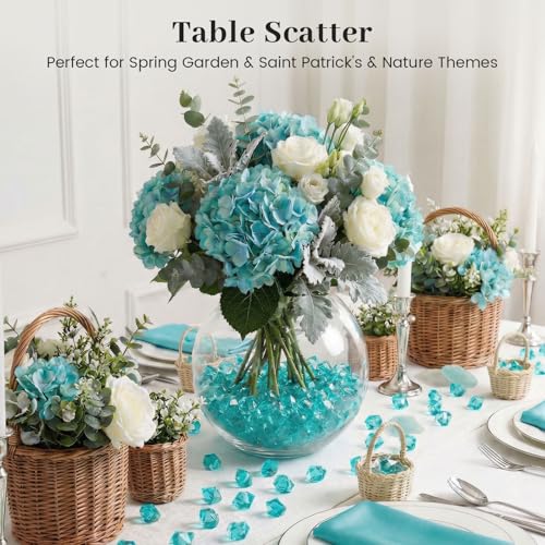DomeStar Teal Fake Ice Rocks, 150PCS Acrylic Gems Crystals Plastic Shamrock Diamonds Centerpiece for Vase Fillers DIY Craft Wedding Party Table Scatter Decorations - color: Teal