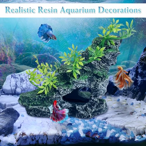 kathson Aquarium Mountain View Stone Resin Fish Tank Decorations Betta Hideout Caves Rockery Landscape Tree Aquarium Decorations Rock Hiding Cave Decor for Small Fish Shrimp Play Ornament - size: 5.9〞L x 3.4〞W x 3.9〞H