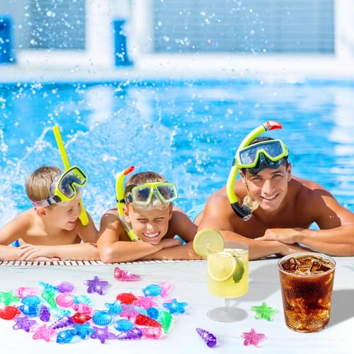 MARFOREVER 36 PCS Diving Gems Pool Toys, Acrylic Diamond Seashell Starfish Conch Scallop Gems Pirate Treasure for Beach Underwater Dive Game Toys Swimming Training Summer Mermaids Party Favors