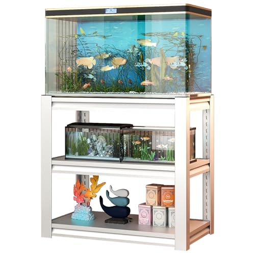 White 31.5 "L x 18 "W x 34"H 40-50 Gallon Fish Tank Stand, Metal Aquarium Stand with Accessories Storage,Aquarium Stand with Plant Shelf, Shelf Fish Tank Stand for Fish Tank Accessories Storage