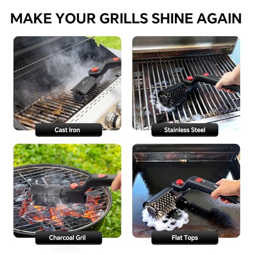 Electric Grill Brush – No Bristle Shedding, High Torque with 3-Speed Modes, 2026 Upgraded Rechargeable & Adjustable-Angle Grill Cleaner, Gifts for Men/Dad