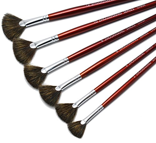 high-Grade Mink 6 pcs/Set Fish Tail Fan Shape Watercolor Gouache Acrylic Painting Pen Artist Oil Painting Brushes Art Supplies