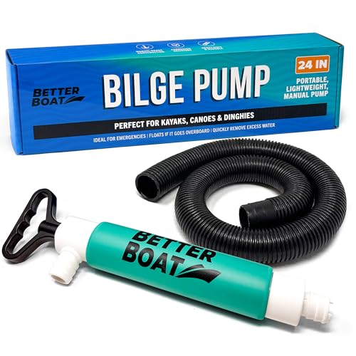Manual Bilge Pump for Kayak Canoe Dinghy, Handheld Siphon Bailer with 24 Inch Hose, Floats if Dropped Overboard, Portable Hand Pump, Teal - Better Boat - color: Teal