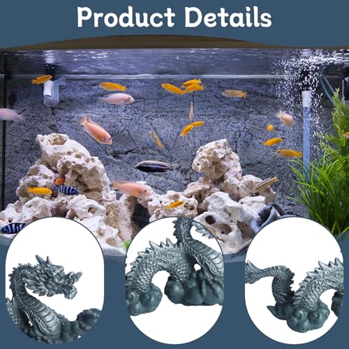 RUIAN Fish Tank Dragon Statue-Chinese Dragon Ornament for Aquarium Decor, Gray Blue Meditating Figurine Safe for Freshwater & Saltwater Tanks(Dragon) - color: Blue