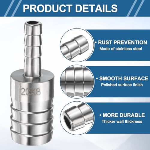 uxcell 13/16" to 5/16" Hose Barb Reducer Pipe Fitting 304 Stainless Steel Adapter Fluid Exchanger Connector for Water Oil Fuel Gas Pipe Connections 2pcs - size: 13/16" to 5/16"