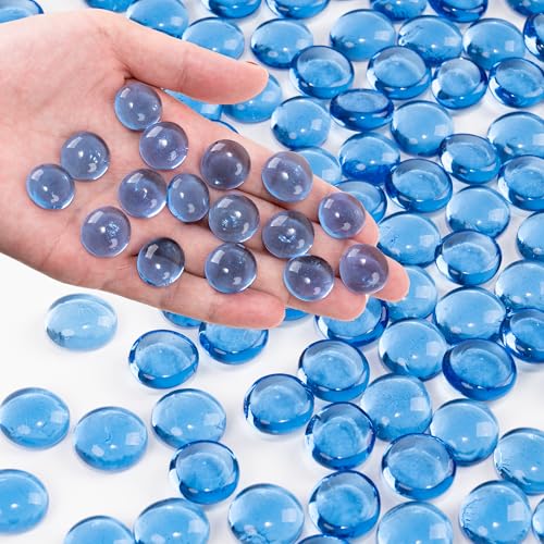 Pale Blue Flat Glass Marbles, 0.97 lb Transparent Vase Filler Pebbles Gems, Decorative Glass Beads for Vases, Crafts, Floral, Mancala Stones, Aquarium Rocks for Fish Tank, Approx.0.6"-0.8" - color: Pale Blue