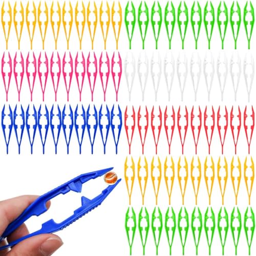 60PCS Plastic Tweezers for Crafting 6 Assorted Colors Handmade Bead Projects Tweezers Forceps Tools for Dried Flowers DIY Jewelry Making Kids Adult Home Classroom School - color: Green+yellow+blue+white+red+rose Red, size: 60PCS