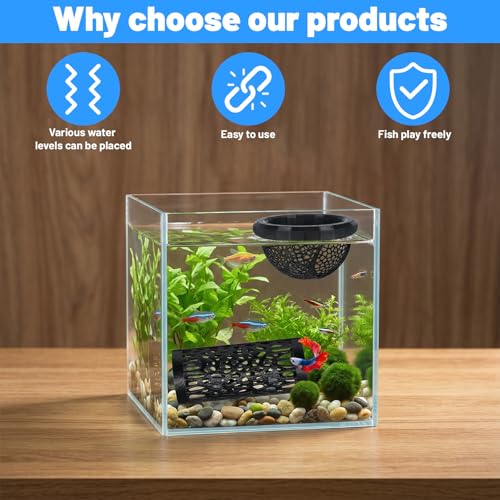 2Pcs Betta Hammock and Fish Toys, Fish Tank Accessories with Floating Betta Hide and Tunnel for Aquarium (Black)