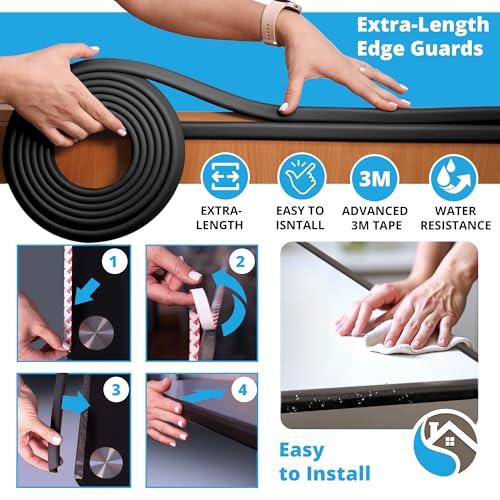 Premium 12ft Edge Protector for Baby, Odorless & Waterproof Foam Cushion with 3M Adhesive Tape, Non-Toxic to Baby Proof Corners and Edges, Wall Corner Protector & Desk Edge Cushion Black - color: Black, size: 12ft