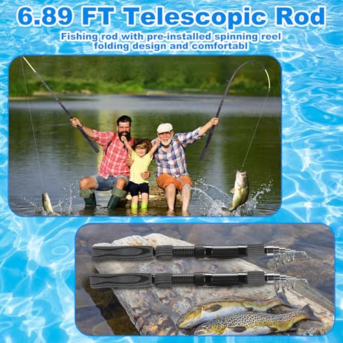 Father's Day Telescopic Fishing Rod Kit, 6.89ft/5.91ft 2 Pcs Collapsible Rod for Him with Landing Net, Tackle Bag, Gloves, Lures, Pliers, Gift for Dad for Saltwater Freshwater Fishing - size: 5.91 FT