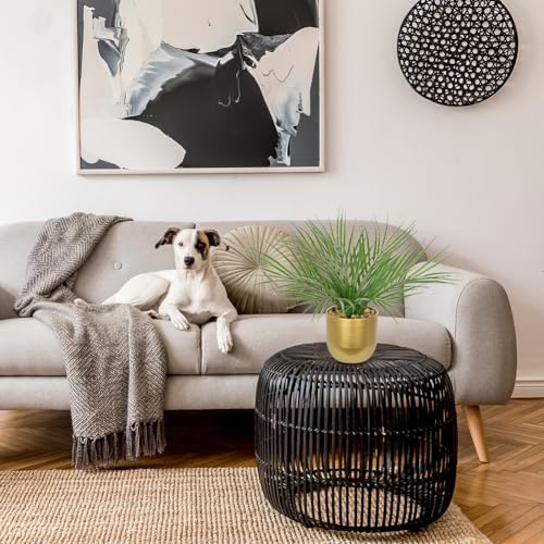 Hollyone Large Artificial Potted Plants Fake Palm Plants 13" Faux Tropical Palm Plant Tree in Gold Metal Pots for Home Room Office House Indoor Decoration - color: 13" Palm Potted-gold Pot