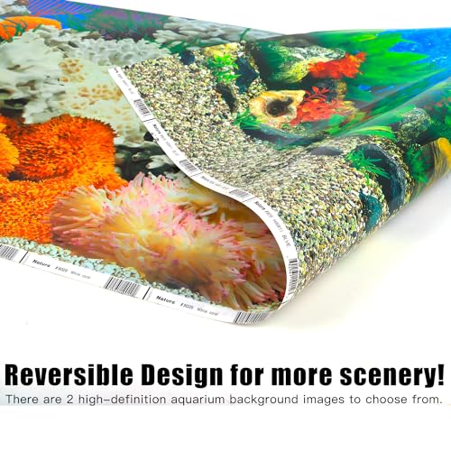 Lainrrew Aquarium Background Poster HD, Dual-Sided Water Plants & Fish Tank Landscape, 16"x40", Vivid Marine Life, Waterproof Scenery, Easy to Install, Durable Tank Decor (Type7) - color: Type7