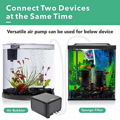 hygger 5W/10W Ultra Quiet Aquarium Air Pump, Adjustable Oxygen Aerator with Dual Outlets – 160 GPH/250 GPH for Fish Tanks up to 150 Gallons/600 Gallons - size: 5W, Up to 150 Gallon