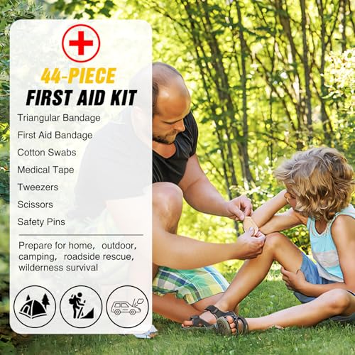 Nilight Car Emergency Kit with Jumper Cable, First Aid Kit Safety Assistance Tools for Travel Camping Outdoor Cars Truck SUV RV, Roadside Essentials with Flash Light - color: Essential Kit+Air Compressor+Tire Fuse kit