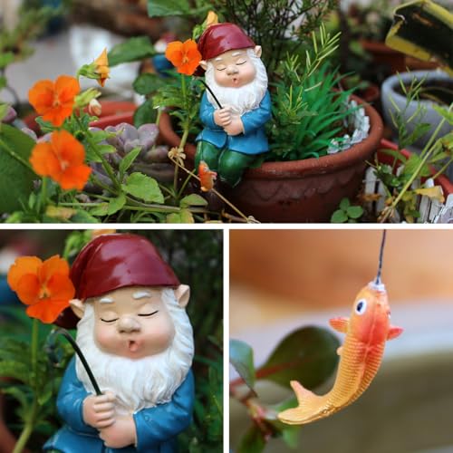 Fishing Gnome, Christmas Resin Sitter Statue, Aquarium Fish Tank and Garden Pond Edge Ornament, Christmas Shelf Decorations - color: Gnome