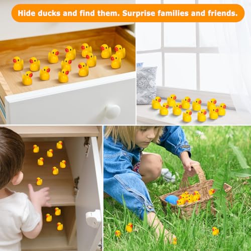 Arcimatto 240 Pack Mini Ducks Tiny Resin Duck Bulk, Decor Duck Figures for Miniature Dollhouse Decor Garden Aquarium Potted Ornament, DIY Charm Crafts Hide and Seek Prank Party Favor Toys Gag Gifts - style: Yellow Ducks