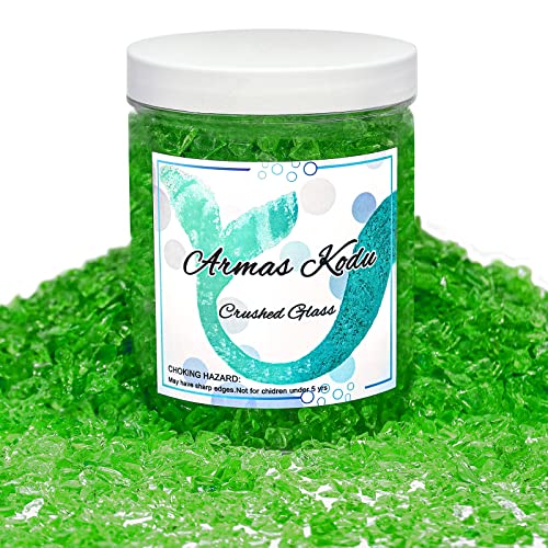 Crushed Glass for Resin Art - 3-6mm Light Green, 1.5lb | Broken Glass Pieces for Crafts, Vase Filler & Fire Pit Media | Decorative Stones - color: Light Green