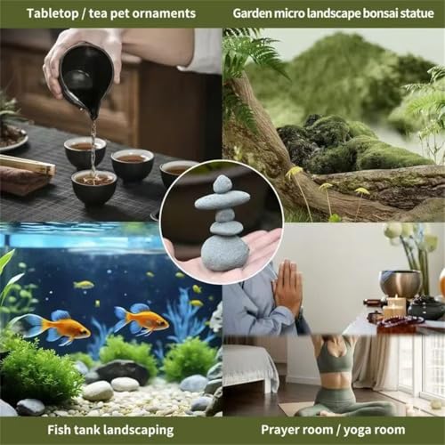 livelyfish Balanced Stones Statue Aquarium Rock Decor 3.4" Stacked Rock Figurines for Fish Tank Zen Garden Bonsai Accessories Micro Landscape Decorations,S