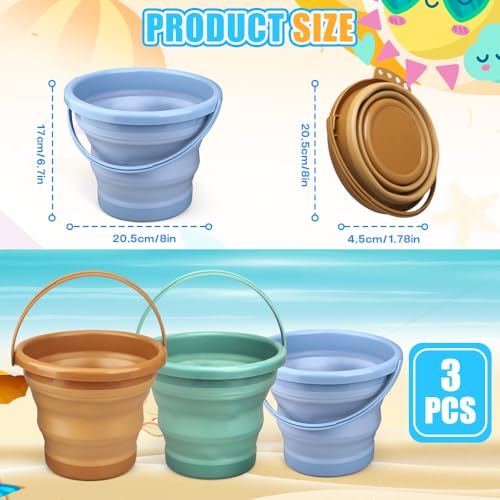 3PCS Foldable Beach Bucket Sandbox Kit Toys for Kid Adult, Collapsible Small Bucket for Washing Camping Fishing, Silicone Sand Pail for Garden Planting, Travel, Beach Summer Toy Gift for Boy Girl - color: Bronze