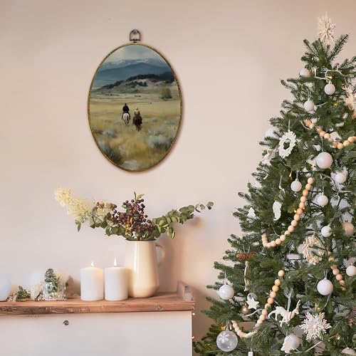 XFCICRLJ Vintage Western Room Cowboy Wall Art Decor, Rustic Western Oval Canvas Prints Framed, Cottagecore Country Landscape Cowboy Wall Art Decorations for Home Bedroom Living Room Decor, 11x8.5 Inch - color: West