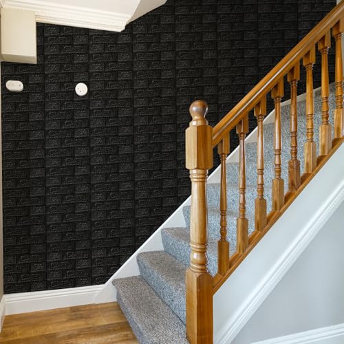10 Pack 3D Wall Panels Peel and Stick, Waterproof Foam Stone 3D Wallpaper, Self Adhesive Foam Wallpaper for Bedroom Bathroom Kitchen (13.7 * 15.1in) - color: Black, size: 10 Pack
