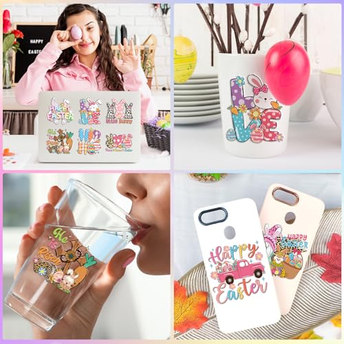 Rngmsi Easter UV DTF Cup Wrap - 20 Sheets Easter Egg UV DTF Wraps for 16 oz Glass Cups, Bunny Gnome UVDTF Decals for Coffee Mugs, Waterproof Rub on Transfer Stickers, DIY Crafts - style: Happy Easter