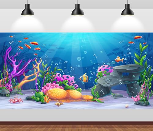 20x10ft Fabric Under The Sea Backdrop for Photography Underwater Scene Colorful Marine Coral Fishes Aquarium Background for Kids Birthday Diving Holiday Party Decor Photo Studio Props - size: 20x10FT