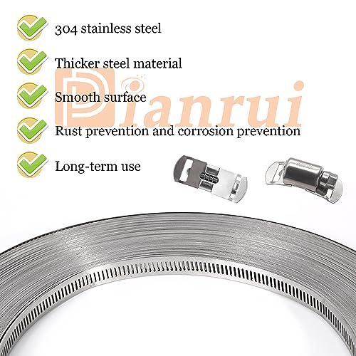 Dianrui DIY Hose Clamps 50FT 304 Stainless Steel Metal Strap + 24PCS Stronger Fasteners Assortment Kit Softsteel Large Adjustable Pipe Clamps Band Clamp for Pipe Automotive Mechanical - size: 50FT