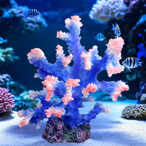 Premium Coral Reef Ornament - Lifelike Artificial Coral Decor for Saltwater & Freshwater Aquariums | Hand-Painted Blue, Aquarium-Safe Polyresin (5.7"×5.1"×6.3") - color: Blue