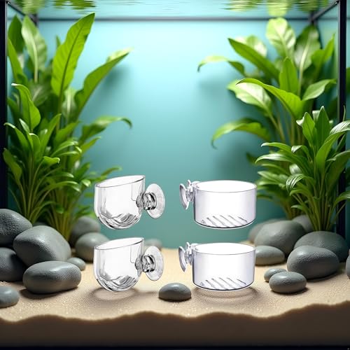 4Pcs Transparent Acrylic Aquatic Plant Cups with Suction - Aquarium Decoration 2 Shapes for Fish Tank Ornament