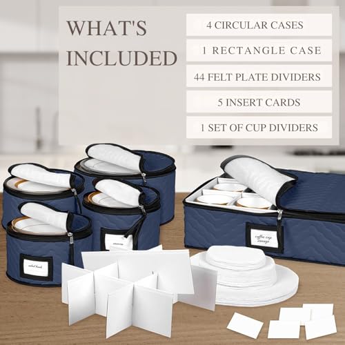 China Storage Containers 5-Piece Set Moving Boxes for Dinnerware, Glasses, Plates, Mugs and Saucers Sturdy Quilted Microfiber Dish Organizer with Dividers for Seasonal Storage - Holds Set of 12, blue - color: Blue