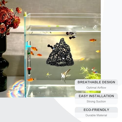 Cave with Suction Cup, Aquarium Betta Fish Hideout Habitat Decor, Stable Resting Hiding Place for Cherry Shrimp, Dwarf Shrimp, Guppy and Small Fish (Black) - color: Black