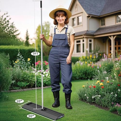 JouZYA Lawn Leveling Rake 30x10 inch, Leve Lawn Tool with Stainless Steel, Lawn Leveler 27-80" Adjustable Handle, Yard Leveling Rake Heavy-Duty for Garden, Golf Course, and Farm