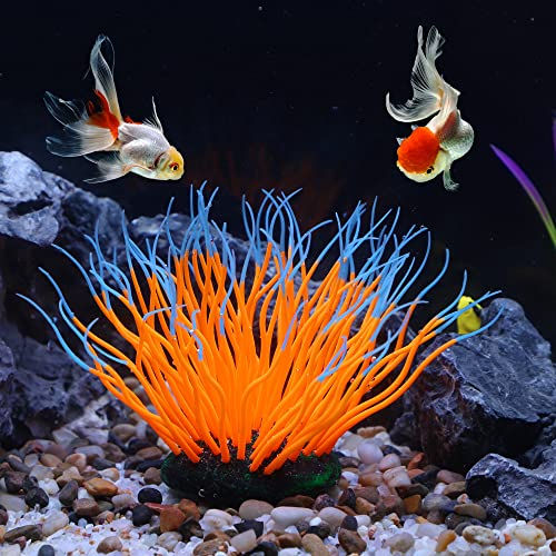 VOCOSTE Soft Silicone Glowing Aquarium Simulation Coral 4.33", Fluorescence Floating Aquatic Artificial Coral for Fish Tank Decoration, Orange